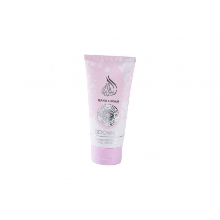 Crema de manos Pinky de Ddonna, hidratante de rápida absorción con fragancia dulce y cremosa que recuerda al perfume Yara Rosa de Lattafa.