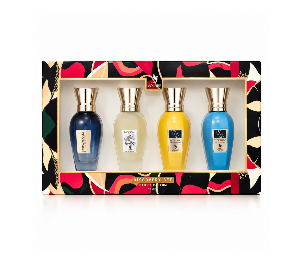 Discovery Set Volaré 4 × 25 ml, estuche de mini perfumes árabes unisex con Esta Puro, Esta Oro, Milano 22 y Mexican Bronco.