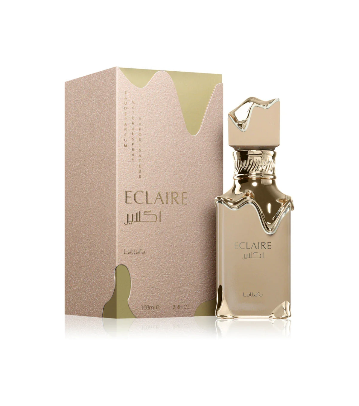 Perfume Eclaire Lattafa para mujer con notas de caramelo, leche, miel, vainilla y praliné