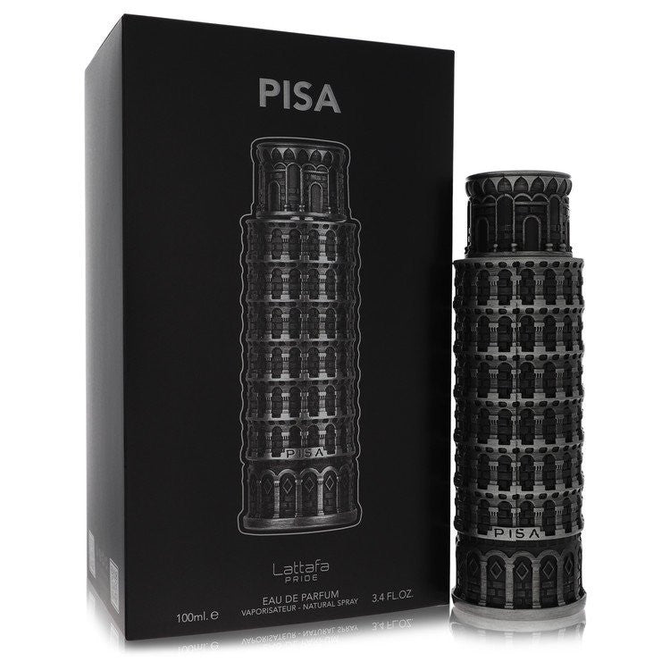 Perfume Pisa Lattafa Pride para hombre con notas de mandarina, limón, bergamota, cedro, sándalo y ámbar