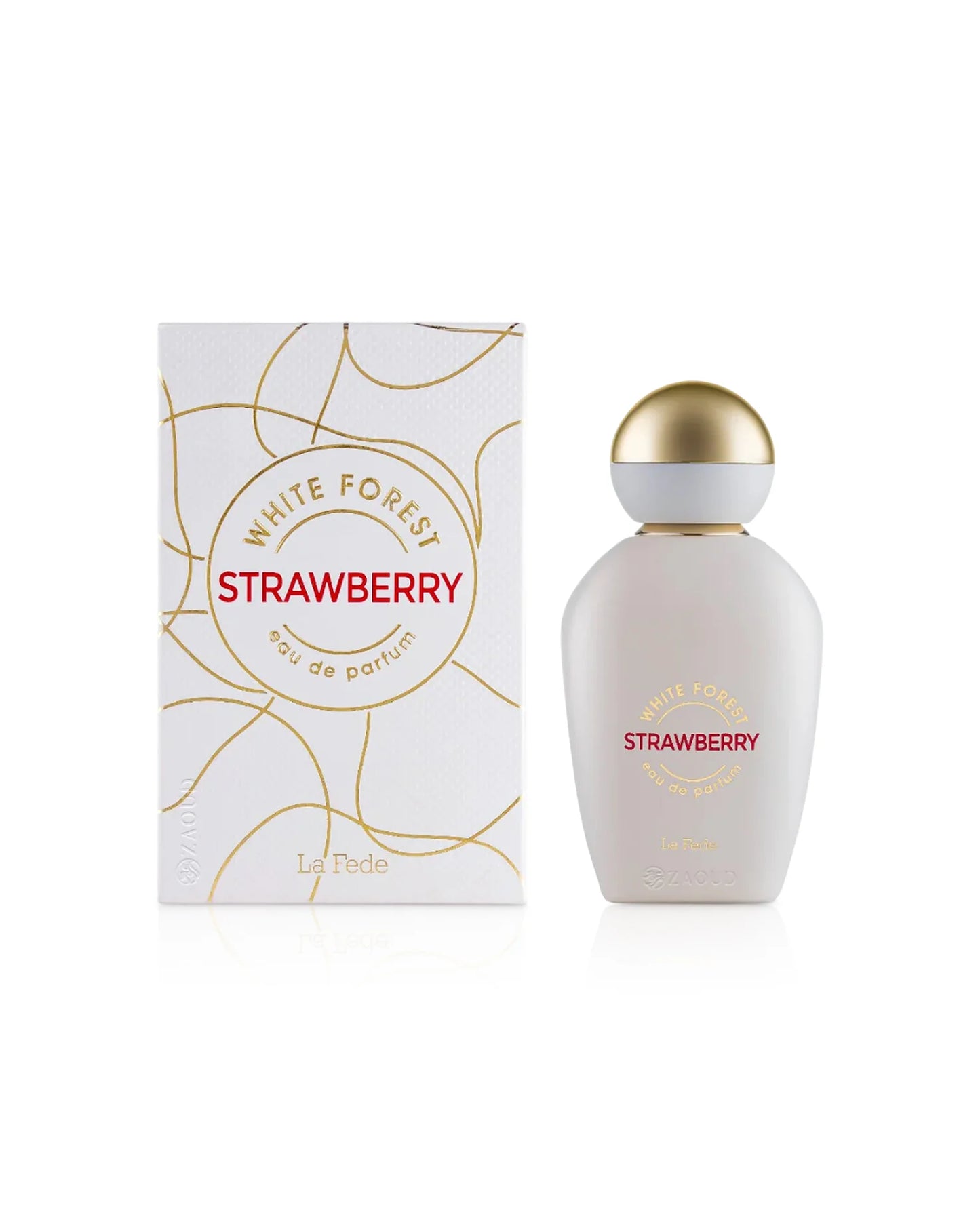 Perfume White Forest Strawberry La Fede con notas de fresa, zarzamora, jazmín, vainilla y ámbar