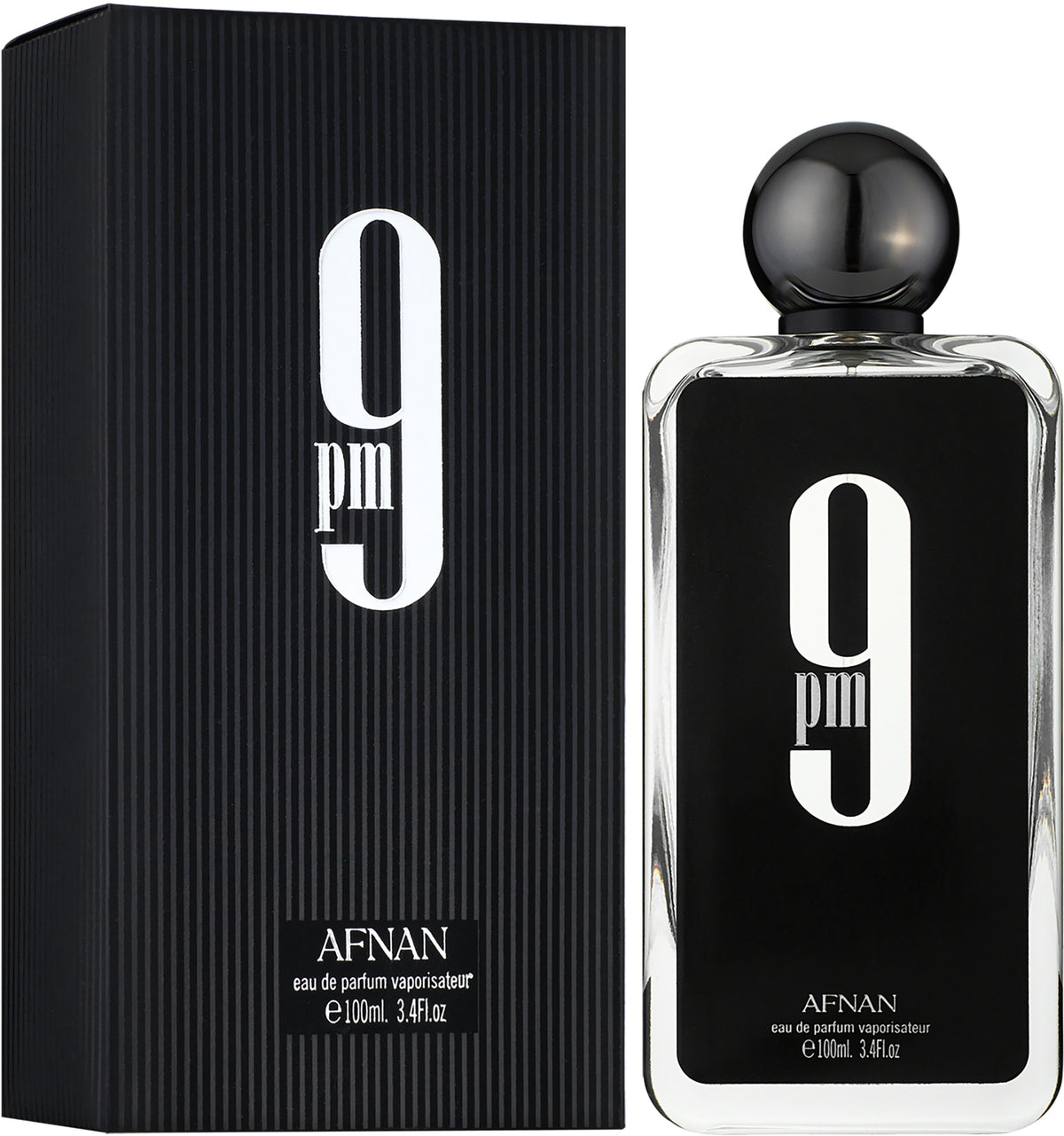 Perfume 9PM de Afnan para hombre con notas de manzana, canela, lavanda, bergamota, flor de azahar, vainilla y haba tonka.