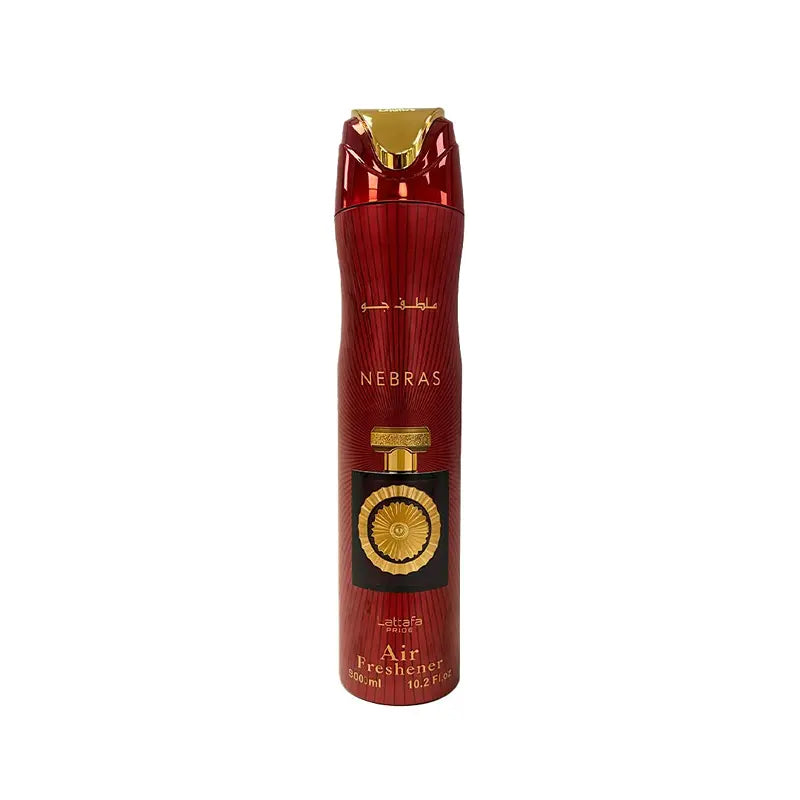 Ambientador Nebras de Lattafa 300 ml con aroma dulce a frutos rojos, mandarina, vainilla, cacao, azúcar y haba tonka.