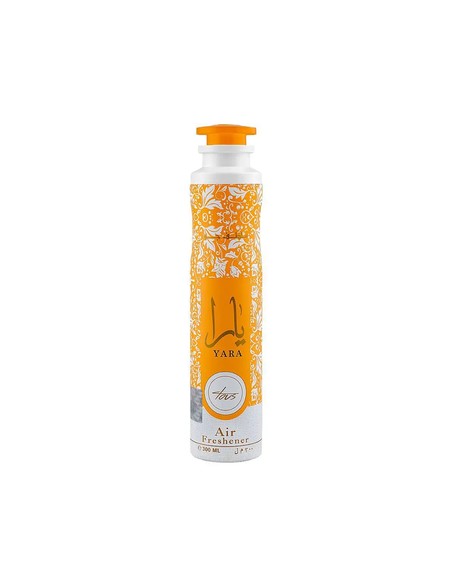 Ambientador Yara Tous de Lattafa 300 ml con aroma tropical y dulce a mango, coco, maracuyá, flores y vainilla.