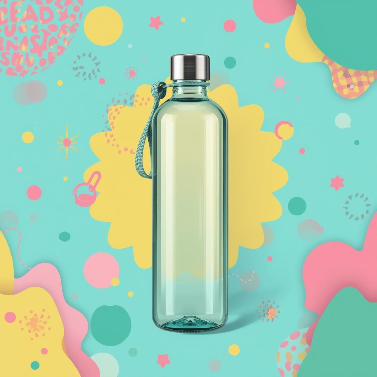 Botella reutilizable personalizada con nombre en vinilo de color, ideal como regalo único y práctico.