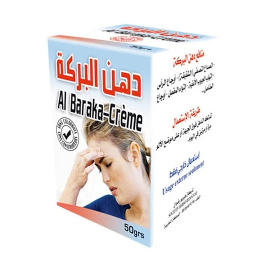 Crema árabe Al Baraka para migrañas y dolor de cabeza con alivio natural