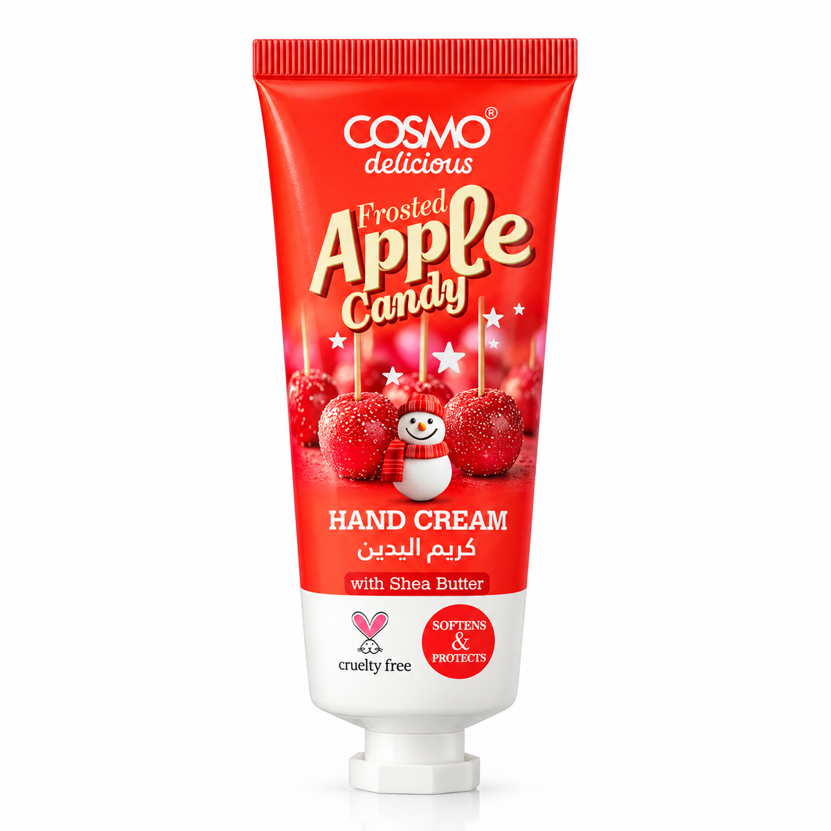 Crema de manos Frosted Apple Candy de Cosmo by Armaf 75 ml con manteca de karité y aroma a manzana caramelizada.