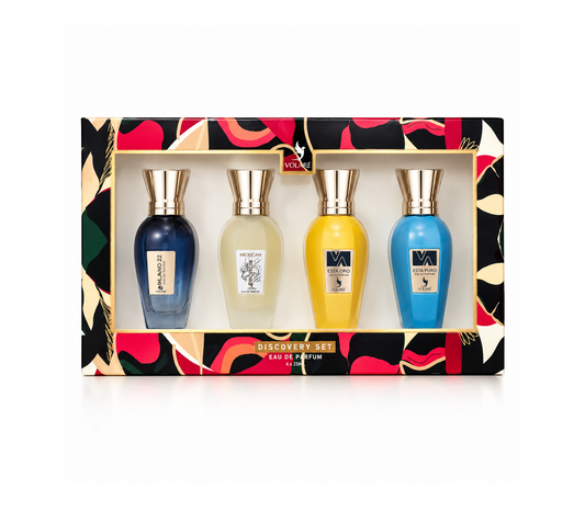 Discovery Set Volaré 4 × 25 ml, estuche de mini perfumes árabes unisex con Esta Puro, Esta Oro, Milano 22 y Mexican Bronco.
