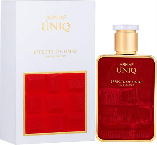 Perfume Effects Of Uniq de Armaf unisex con notas de pera, mandarina, vainilla, flor de azahar, café y caramelo.