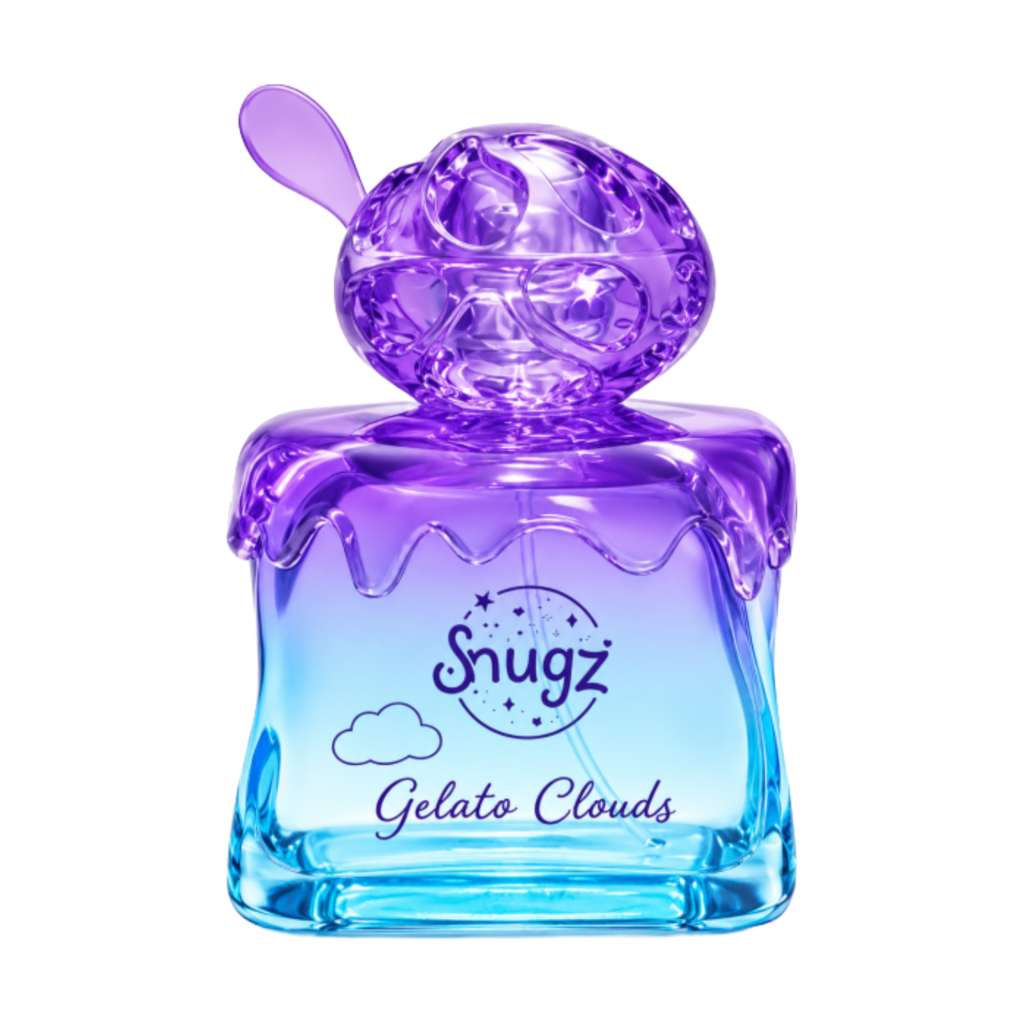 Perfume Gelato Clouds de Snugz unisex con notas de bayas rojas, melocotón, jazmín, sándalo y almizcle.