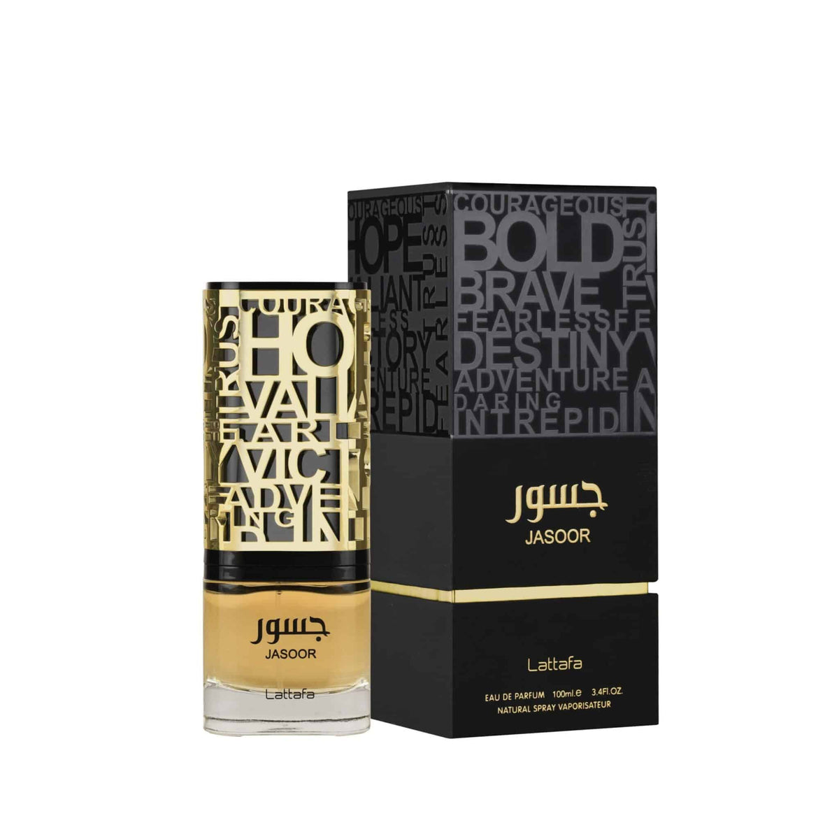 Perfume Jasoor de Lattafa para hombre con notas de manzana, cardamomo, bergamota, tabaco, lavanda, cuero y haba tonka.
