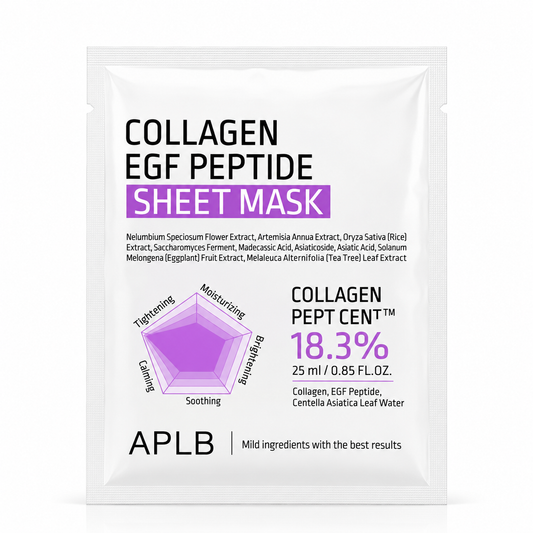 Mascarilla facial coreana APLB Collagen EGF Peptide Sheet Mask de 25 ml, con colágeno y péptidos EGF para hidratar, mejorar la firmeza y elasticidad de la piel y ayudar a reducir los signos del envejecimiento.