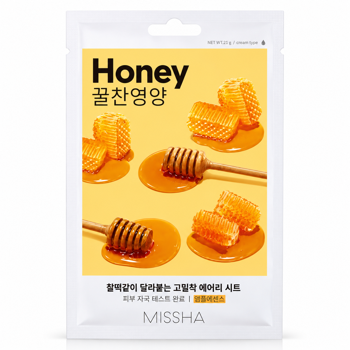 Mascarilla facial coreana Missha Airy Fit Honey con miel, ideal para nutrir, hidratar y suavizar la piel.