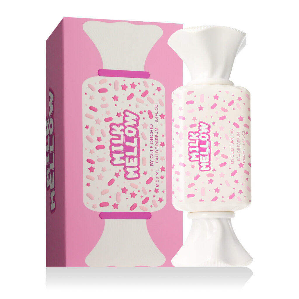 Perfume Milk Mellow de Gulf Orchid para mujer con notas de caramelo de fresa, crema de leche, vainilla y almizcle.