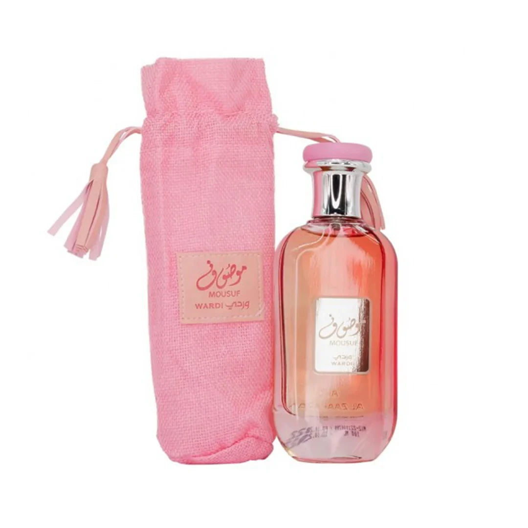 Perfume Mousuf Wardi de Ard Al Zaafaran para mujer con notas de fresa, lichi, vainilla y almizcle blanco
