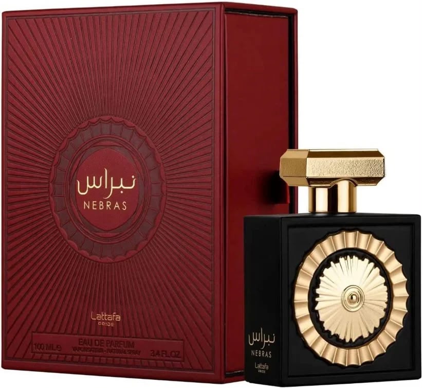 Perfume Nebras de Lattafa Pride unisex con notas de bayas rojas, mandarina, vainilla, cacao, haba tonka y ámbar.