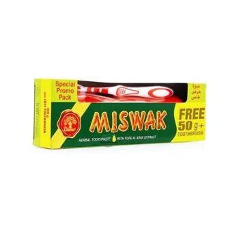 Pasta de dientes Miswak Dabur 170 g con extracto natural de Miswak y cepillo de dientes incluido.