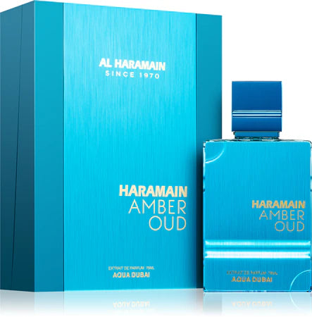 Perfume Amber Oud Aqua Dubai Al Haramain con notas de piña, melón, bergamota y almizcle