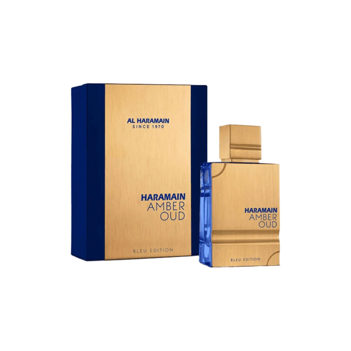 Perfume Amber Oud Bleu Edition de Al Haramain para hombre, fragancia árabe cítrica y amaderada con notas de pomelo, menta, jengibre, vetiver y sándalo.