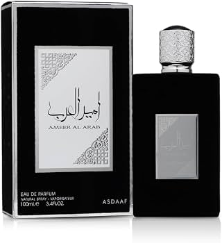 Perfume Ameer Al Arab Asdaaf para hombre con notas de jazmín, lavanda, azafrán, cardamomo y menta