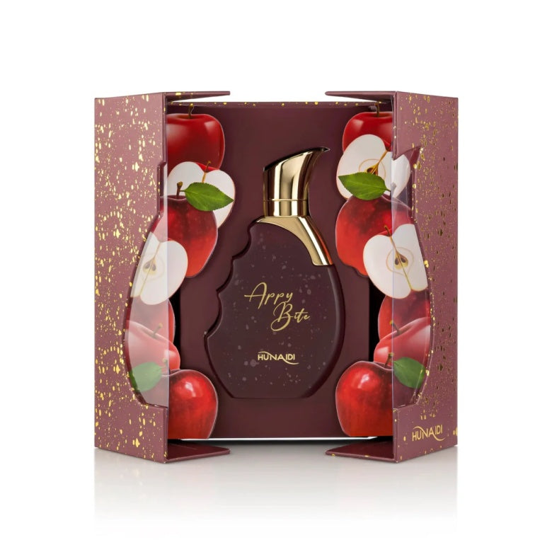 Perfume Appy Bite Hunaidi con notas de pera, piña, caramelo, vainilla y frambuesa