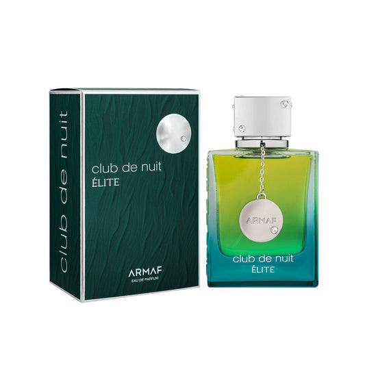 Perfume Club De Nuit Elite de Armaf con notas de té verde, bergamota, manzana, pimienta rosa, vetiver, cedro y ámbar.