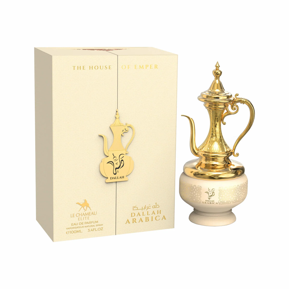 Perfume Dallah Arabica de Le Chameau para mujer con notas de frambuesa, mandarina, rosa, flor de azahar, haba tonka y almizcle.