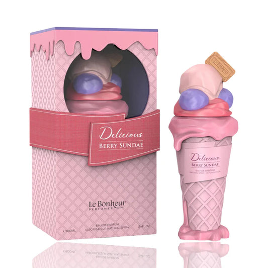 Perfume Delicious Berry Sundae Le Bonheur con notas de fresa, malvavisco, leche y vainilla