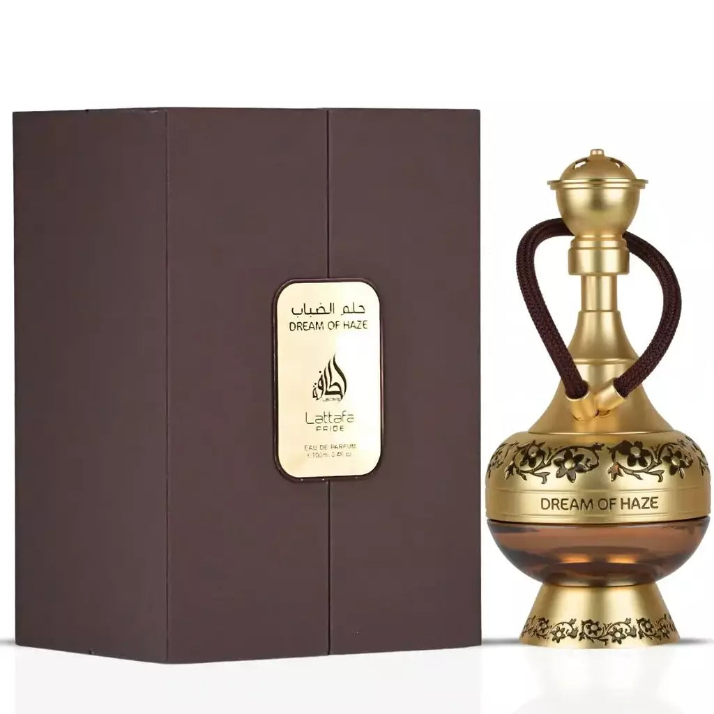 Perfume unisex Dream Of Haze Lattafa Pride 100 ml con notas de menta, canela y haba tonka