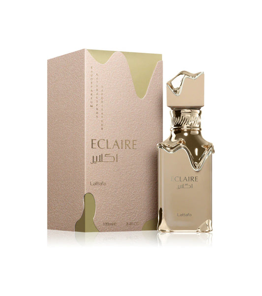 Perfume Eclaire Lattafa para mujer con notas de caramelo, leche, miel, vainilla y praliné