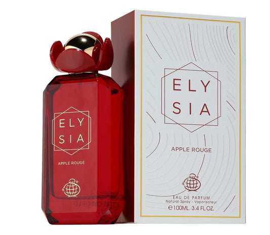 Perfume Elysia Apple Rouge Fragrance World con notas de manzana roja, lichi, frambuesa y vainilla