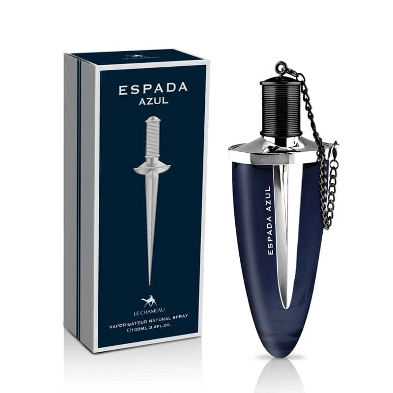 Perfume Espada Azul de Le Chameau con notas de pomelo, limón, menta, jengibre, cedro, vetiver, sándalo y pachuli