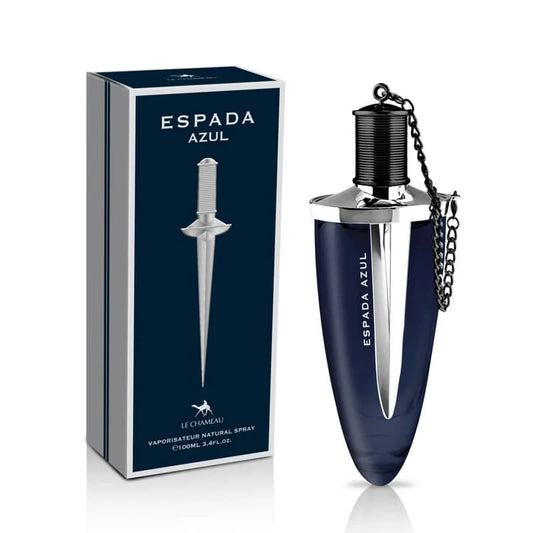 Perfume Espada Azul de Le Chameau con notas de pomelo, limón, menta, jengibre, cedro, vetiver, sándalo y pachuli