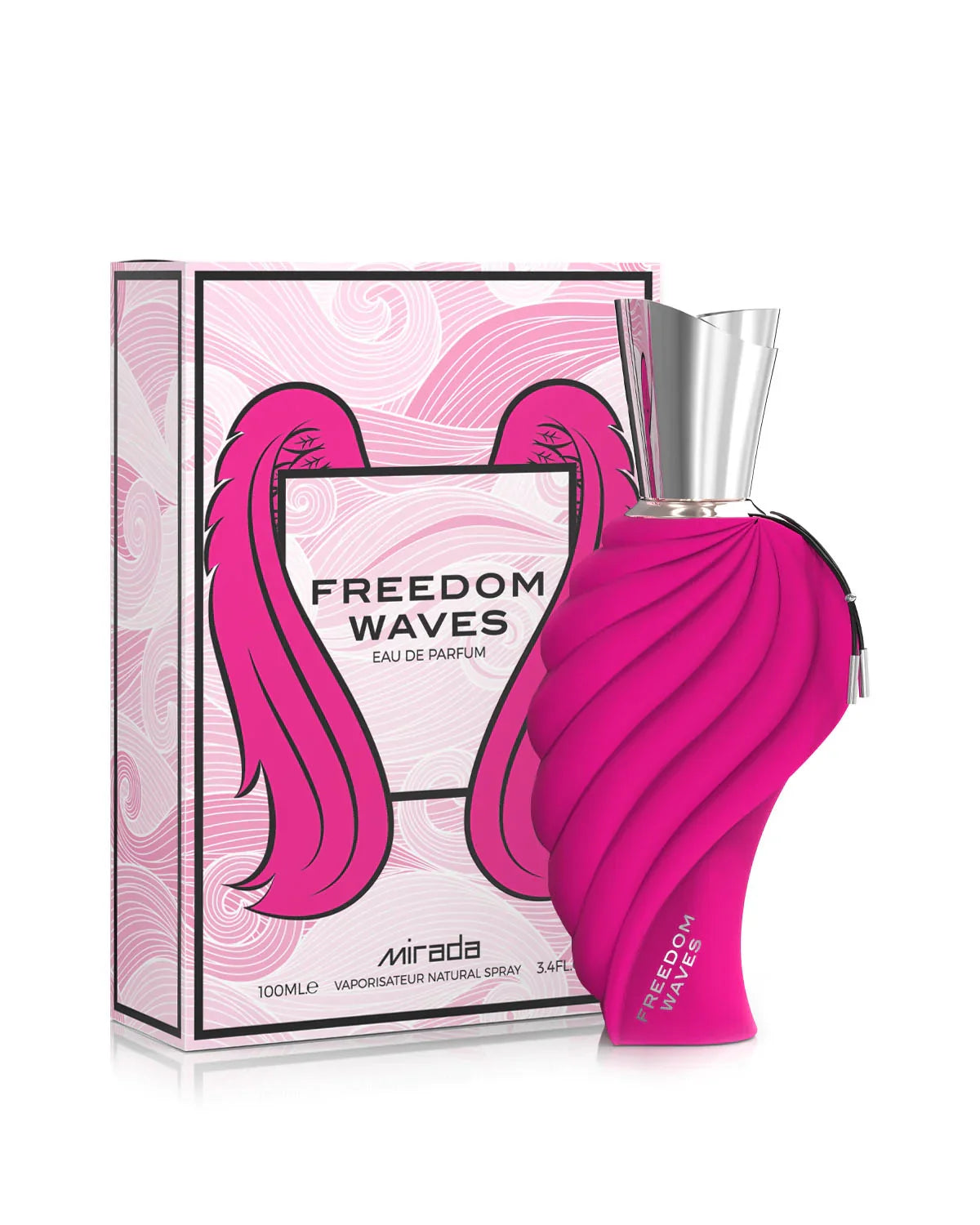 Perfume Freedom Waves de Mirada con notas de pera, fresa, mandarina, orquídea vainilla, caramelo, vainilla, café y pachuli