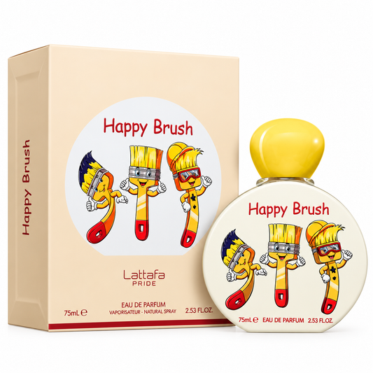 Perfume Happy Brush de Lattafa Kids con notas de piña, frambuesa, melocotón, vainilla y caramelo.