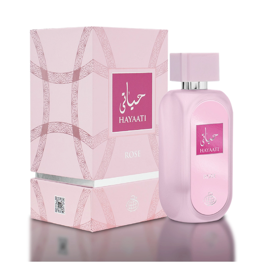 Perfume Hayaati Rose Fragance World 100ml fragancia floral dulce con rosa vainilla y almizcle