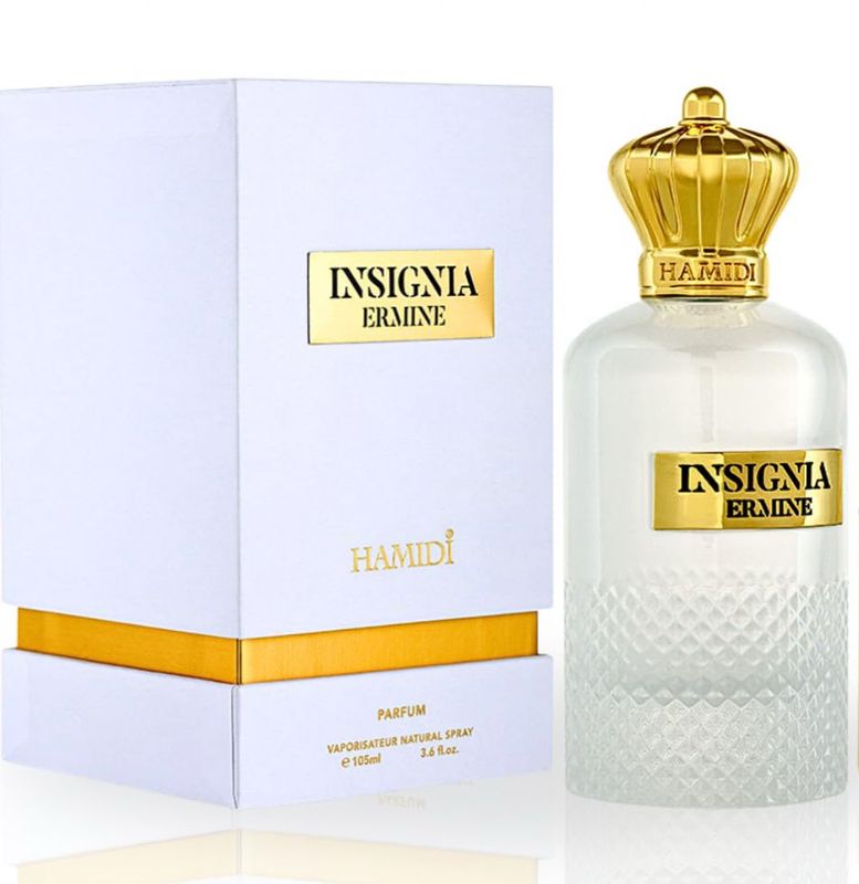 Perfume Insignia Ermine Hamidi con notas de lichi, ruibarbo, frutas tropicales, vainilla y sándalo