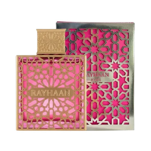 Perfume Kiss Rayhaan con notas de fresa, leche condensada, caramelo y vainilla