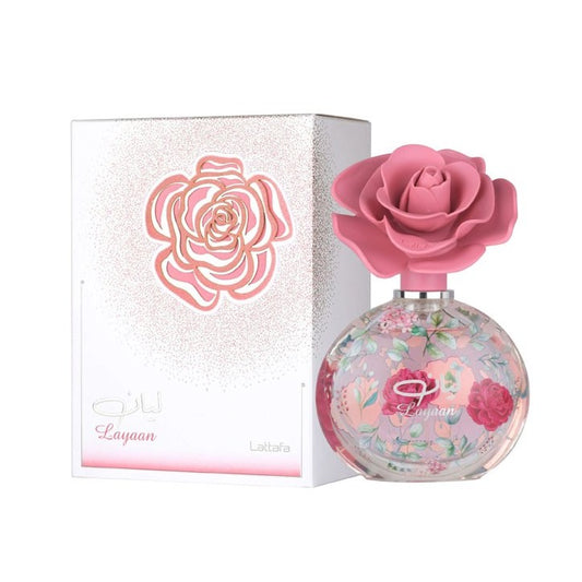 Perfume Layaan de Lattafa 75 ml con aroma floral, afrutado, femenino y elegante