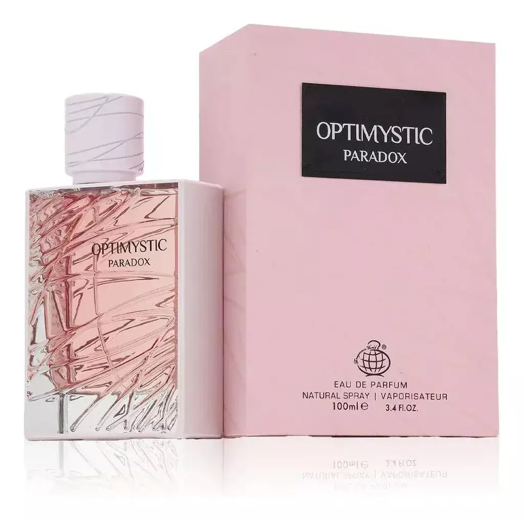 Perfume Optimystic Paradox Fragrance World con notas de pera, neroli, vainilla Bourbon y ámbar