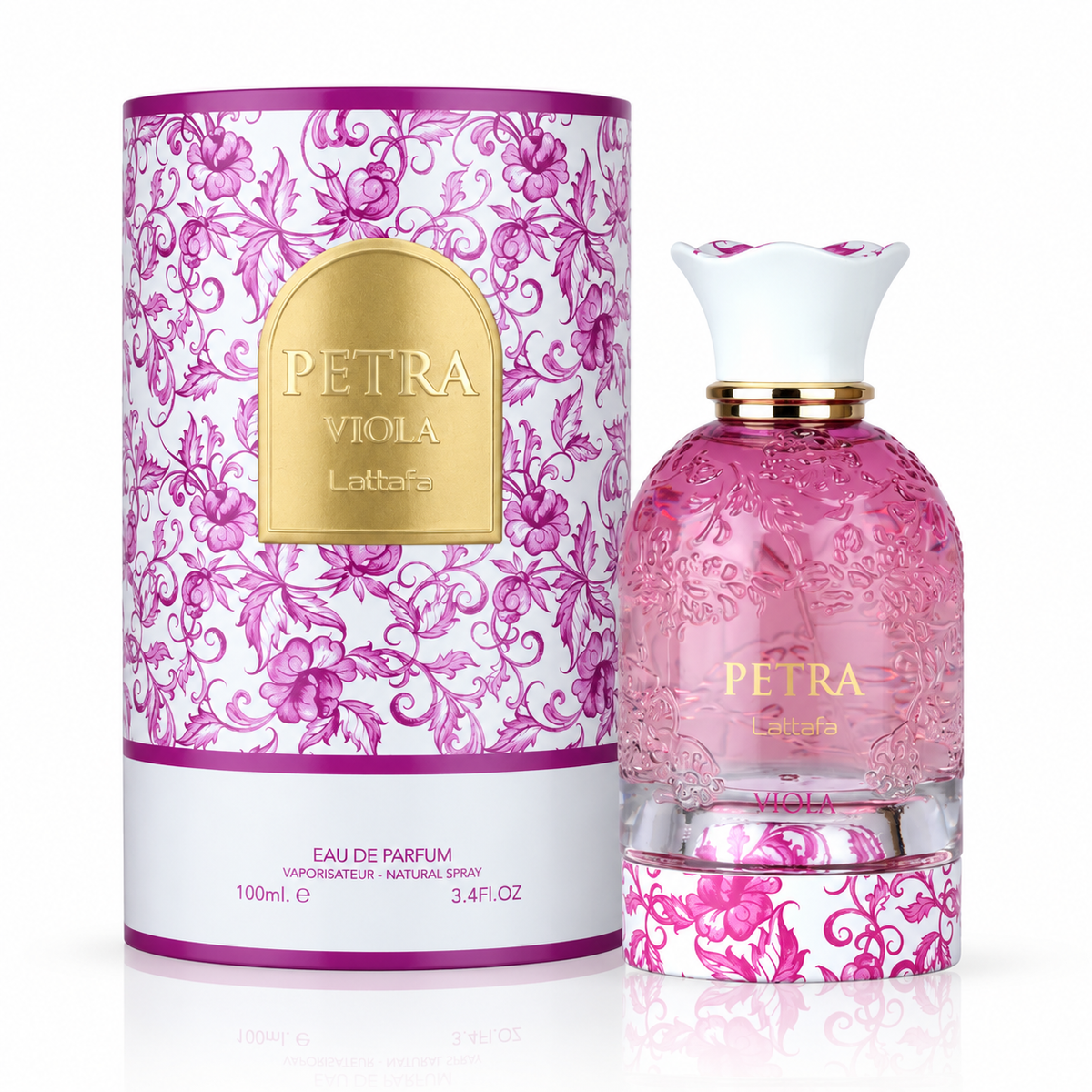 Perfume Petra Viola de Lattafa 100 ml para mujer, fragancia árabe dulce y floral con notas de frambuesa, violeta y algodón de azúcar.