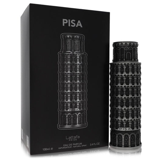 Perfume Pisa Lattafa Pride para hombre con notas de mandarina, limón, bergamota, cedro, sándalo y ámbar