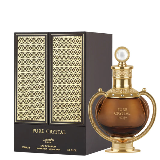 Perfume unisex Pure Crystal Lattafa Pride 100 ml con notas de coñac, vainilla y frutos rojos