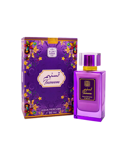 Perfume Tasneem Aqua Naseem sin alcohol con notas de limón, grosella negra, piña y sándalo