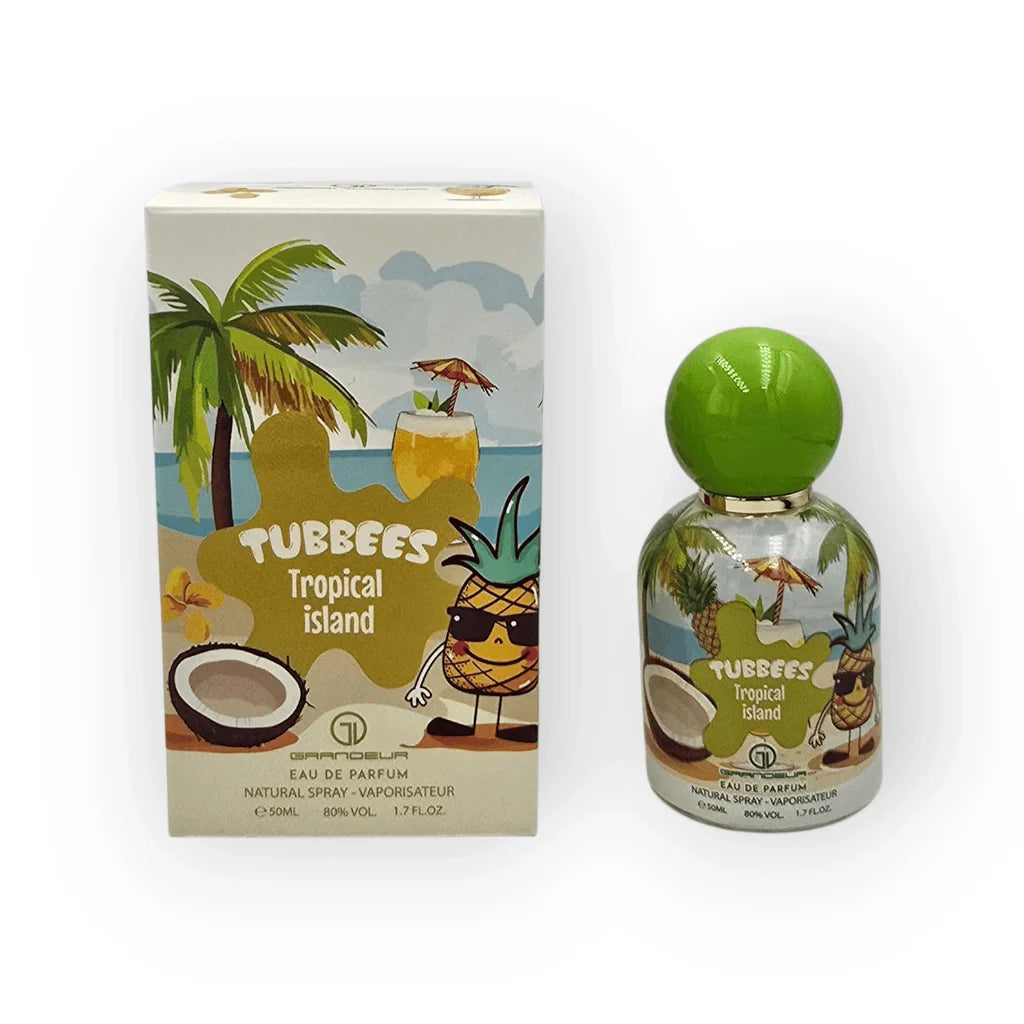 Perfume unisex Tropical Island Tubbees 50 ml con notas tropicales, coco y vainilla