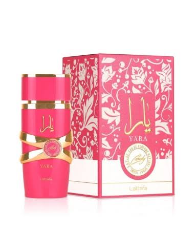 Perfume Yara Candy Lattafa para mujer con caramelo de fresa, grosellas negras, vainilla y almizcle