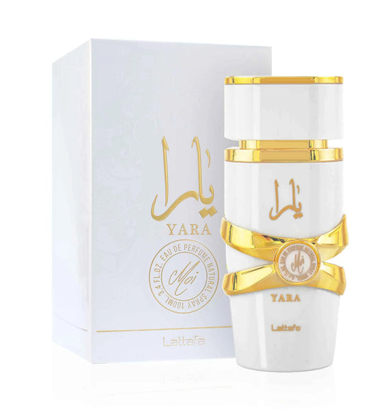 Perfume Yara Moi Lattafa 100 ml fragancia dulce con caramelo, jazmín y vainilla