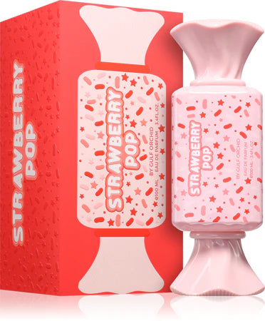 Perfume Strawberry Pop de Gulf Orchid para mujer con notas de leche de fresa, malvavisco, caramelo, vainilla y almizcle.