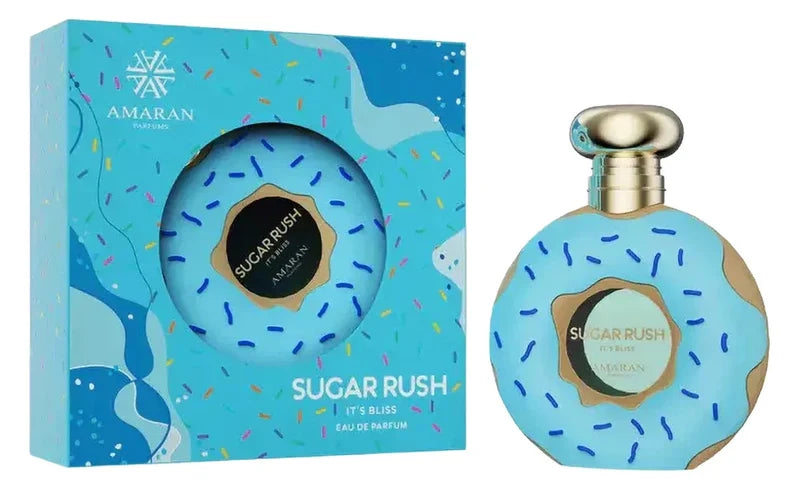 Perfume Sugar Rush It's Bliss de Amaran para mujer con notas de fresa, cereza, helado, leche y vainilla.